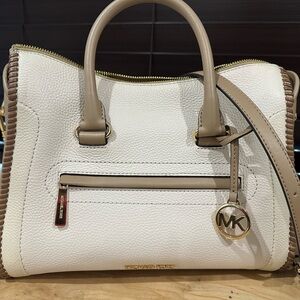 Michael Kors White and Tan Leather Satchel